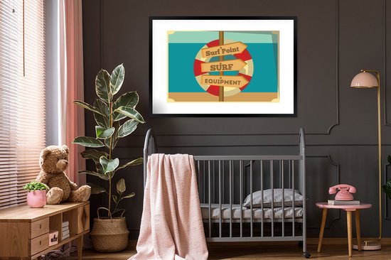 Illustration 'Surf Point Surf Equipment' avec bouée de sauvetage 120x80 cm