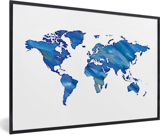 Carte du monde aquarelle bandes bleues sur fond blanc 90x60 cm