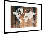 Fotolijst incl. Poster - Wereldkaart - Hout - Wit - 90x60 cm - Posterlijst