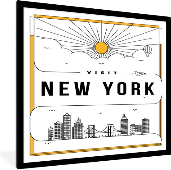 Cadre photo - New York cadre photo blanc noir sans passe-partout 40x40 cm - Affiche sous cadre (Décoration murale salon / chambre)