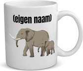 Akyol - olifant en kleine met eigen naam koffiemok - theemok - Olifant - dieren liefhebber - mok met eigen naam - iemand die houdt van olifanten - verjaardag - cadeau - kado - geschenk - 350 ML inhoud