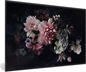 Cadre photo avec affiche - Fleurs - Vintage - Pastel - Rose - Wit - 30x20 cm - Cadre pour affiche