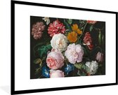 Fotolijst incl. Poster - Stilleven met bloemen in een glazen vaas - Schilderij van Jan Davidsz. de Heem - 90x60 cm - Posterlijst