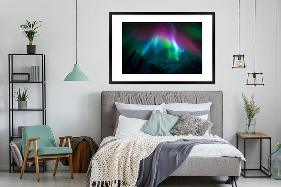 Cadre photo avec affiche - Aurores boréales - Ciel étoilé - Couleurs - 120x80 cm - Cadre pour affiche