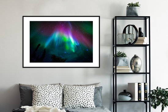 Cadre photo avec affiche - Aurores boréales - Ciel étoilé - Couleurs - 120x80 cm - Cadre pour affiche