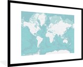 Fotolijst incl. Poster - Wereldkaart - Blauw - Topografie - Kids - Jongens - Meisjes - 120x80 cm - Posterlijst