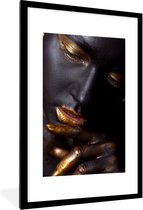 Fotolijst incl. Poster - Vrouw - Goud - Zwart - 60x90 cm - Posterlijst - Kerstversiering - Kerstdecoratie voor binnen - Kerstmis