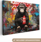 Tableau sur toile Singe - Graffiti - Animaux - Art - Bouteille - Couleurs - 120x80 cm - Décoration murale