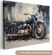 Canvas Schilderij Motor - Bike - Pastel - Blauw - Wit - 120x90 cm - Wanddecoratie