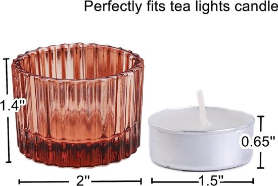4-delig set Windlicht H7,5cm Glas Roze Theelichthouder Retro Kaarsen Kaarsenhouder Tafeldecoratie Decoratie