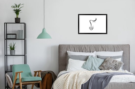 Cadre photo avec poster - Visage - Abstrait - Zwart - Wit - 60x40 cm - Cadre poster