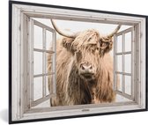 Affiche encadrée Highlander écossais - Fenêtre - Brouillard - Transparent - 90x60 cm