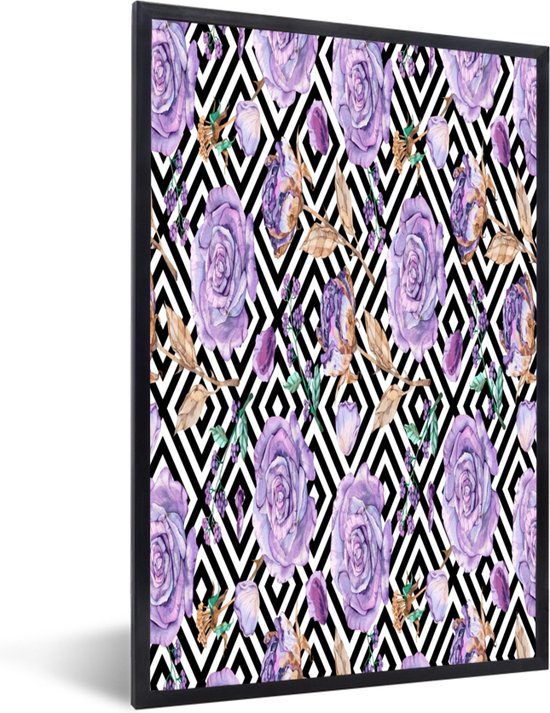 Affiche avec cadre Fleurs - Lilas - Roses - 20x30 cm