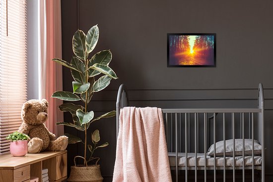 Cadre photo avec poster - Coucher de soleil - Arbres - Forêt - Nature - 30x20 cm - Cadre poster