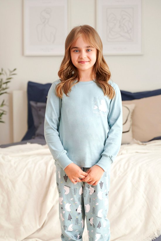 Foto: Doctor nap katoenen matching familie gezin pyama jongens meisjes unisex lange mouw lange broek kerst winter focus ice blue pdu 5264 122 128