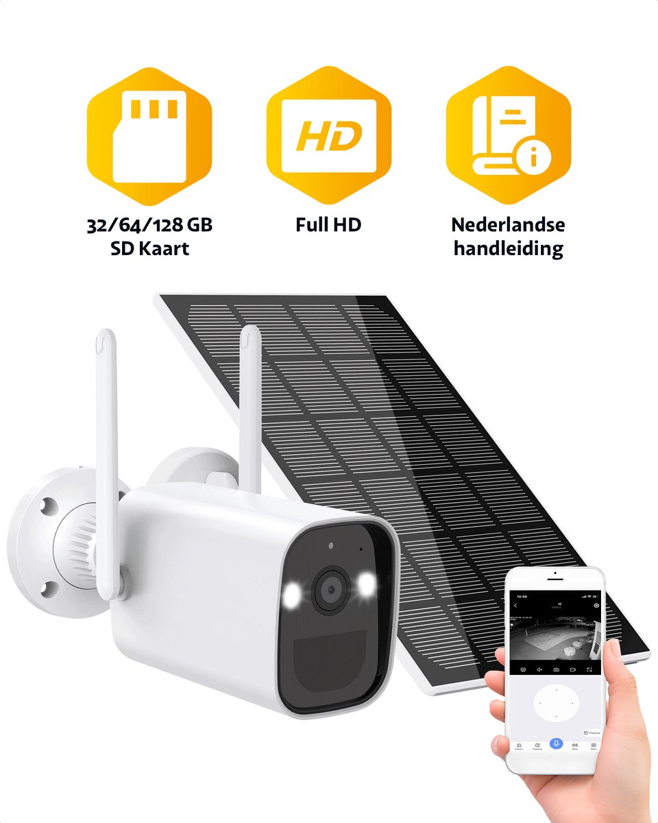 Teceye- Draadloze beveiligingscamera - Beveiligingscamera Voor buiten - + 64GB SD - Zonder abonnement - Camera beveiliging draadloos