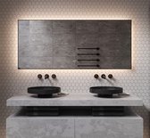 Badkamerspiegel met indirecte verlichting, verwarming, instelbare lichtkleur, dimfunctie en mat zwart frame 160x70 cm