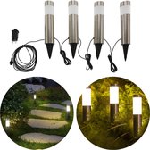 Cheqo® Tuinverlichting - Tuinlampen - Padverlichting - RVS - Grondpin - Tuin Verlichting - Buitenverlichting - 37.5cm - 4 Stuks