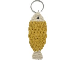 Luna-Leena duurzame vis sleutelhanger geel / tas bedel van bio katoen - L14cm incl ring - hand gehaakt in Nepal - fish keychain - sea - fishing - ichthus - cadeau - bag charm