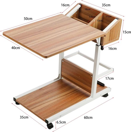 Laptoptafel in hoogte verstelbaar aan het bed - mobiele tafel met wielen voor boven het bed, draagbare bijzettafel voor lezen, eten en verpleging - ziekenhuisverplegingstafel Laptoptafel in hoogte verstelbaar aan het bed - mobiele tafel met wielen voor boven het bed, draagbare bijzettafel voor lezen, eten en verpleging - ziekenhuisverplegingstafel