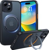 Torras geschikt voor iPhone 15 MagSafe draadloos oplaadbare hoesje met 360° verstelbaar Kickstand standaard - Doorzichtig Mat Zwart