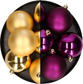 Decoris Kerstballen - 12x st - 8 cm - goud en paars - kunststof