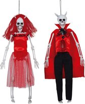 Horror/halloween decoratie skelet/geraamte poppen set - duiveltjes - hangend - 40 cm
