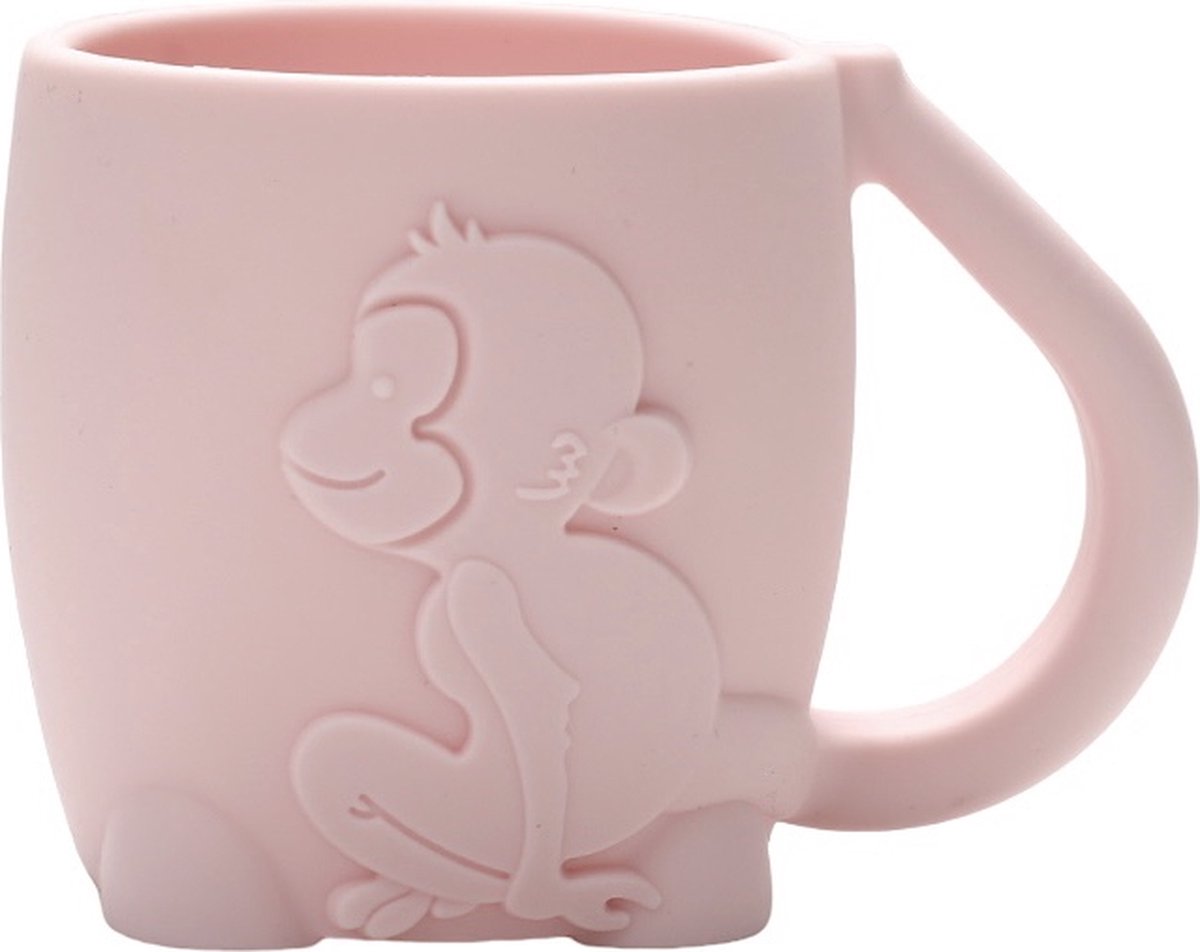 Goedkoopste JU&MP Kinderbeker Aap - Baby - Kinderservies - Drinkbeker Baby - Onbreekbaar - Roze