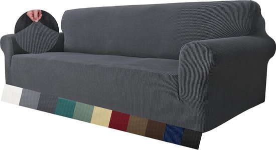 Super Stretch Zetelhoes voor 4 zitplaatsen bank, 1-delige universele bankhoezen woonkamer Jacquard Spandex meubelbeschermer honden huisdiervriendelijk ingerichte bank Slipcover (4 Zitsbank, Grijs)