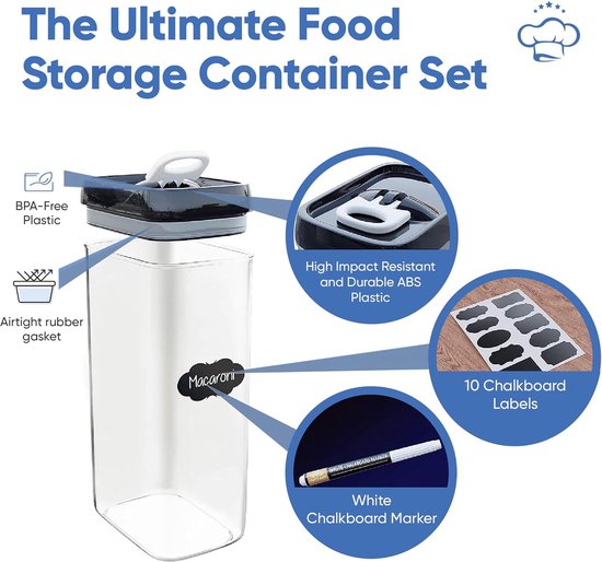 CLIDOR Voorraadpotten met deksel, vierkant, 5 x 1050 ml, verhoogde glasdikte, voorraaddozen met deksel, luchtdicht, opbergdoos keuken voor alle levensmiddelen, glazen containers, keukenorganizer