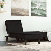 The Living Store Chaise Longue - Verstelbaar - Fluweel - Zwart - 55 x 140 x 70 cm