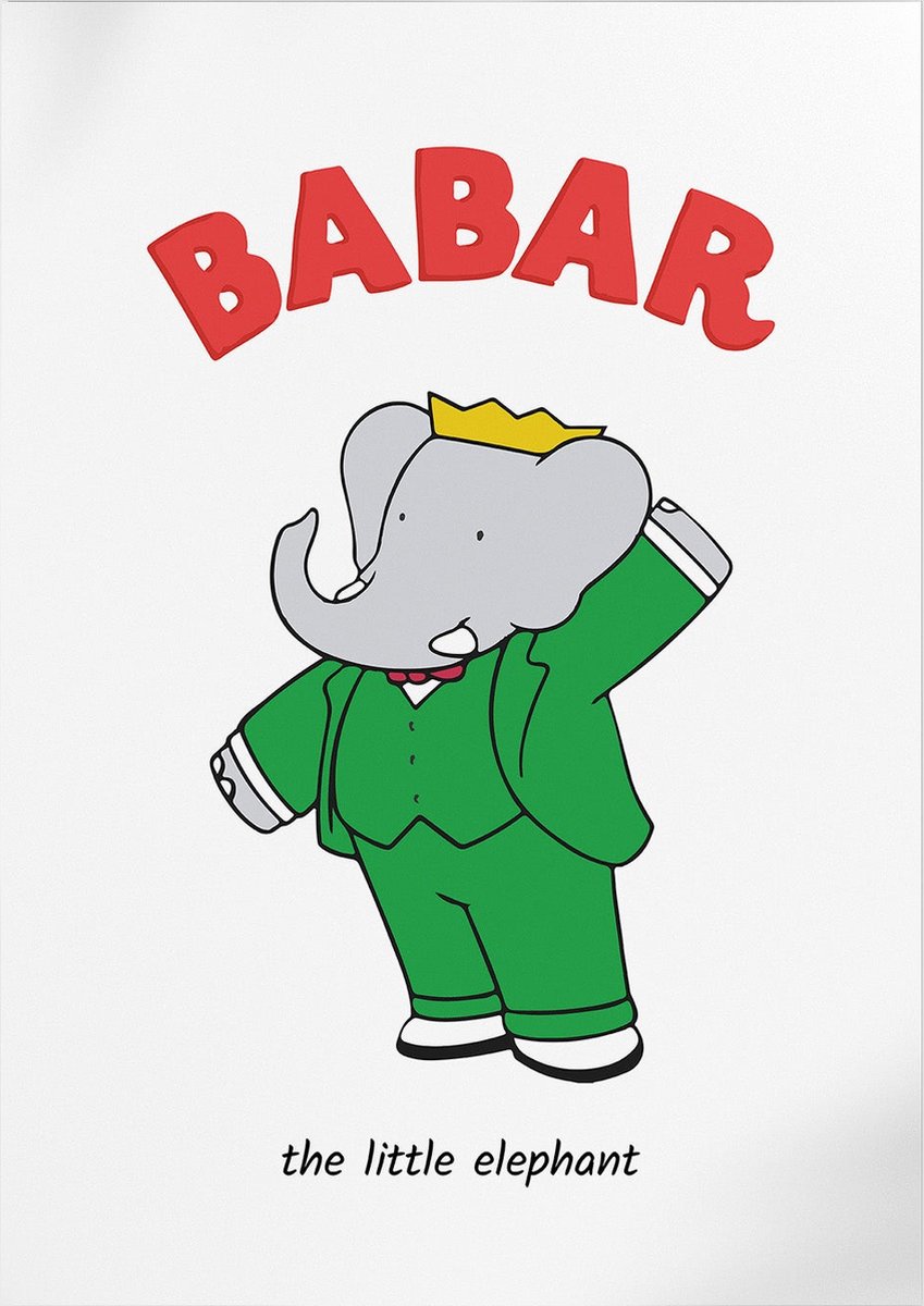 Pepperwall Babar The Little Elephant Waving (White) (Babar de Olifant) | Poster | B2: 50 x 70 cm Multikleur