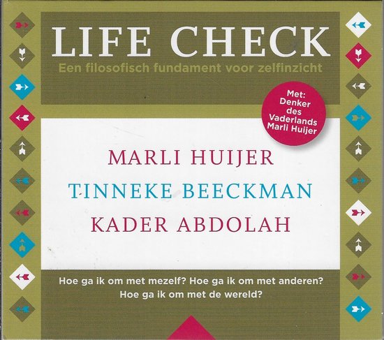 Boekcover met de titel LIFE CHECK. Met "Met: Denker des Vaderlands Marli Huijer"