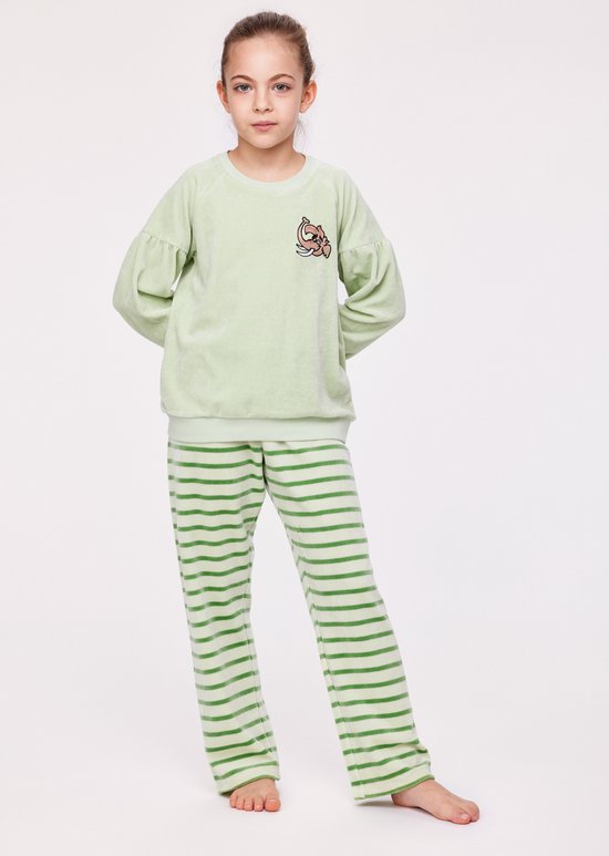 Pyjama Meisjes Woody Strepen Broek Velours - Pastelgroen