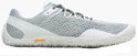 Grijze Merrell schoen met lichtgrijs overlay en witte veters.