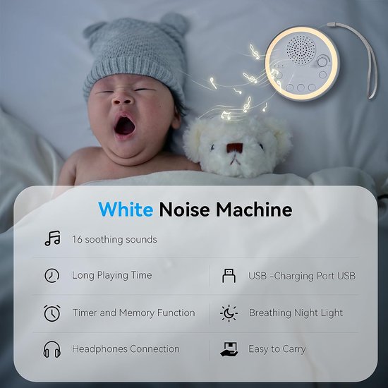 White Noise Machine - Kalmerende Witte Ruis voor je Baby - -Slaap geluidsmachine-Beter Slapen met Slaaphulp-Laat je Baby Beter Slapen — afbeelding 4