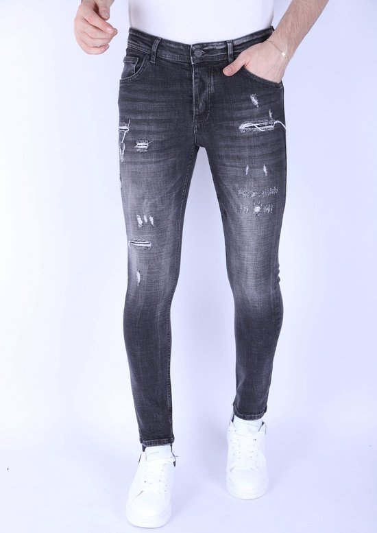 Heren Jeans met Scheuren Slim Fit -1099 - Grijs
