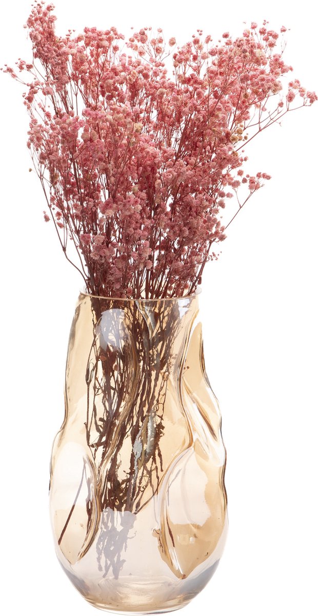 QUVIO Vaas - Bloemenvaas - Bloemenvaasje - Glazen vaas - Vazen - Vaas gekreukeld - Vaas gekreukt - Droogbloemenvaas - Droogbloemen vaas - Maat L - Glazen vaas - Glas - Transparant - Beige