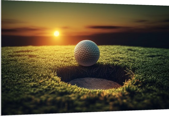 PVC Schuimplaat - Golf - Golfbal - Zonsondergang - 150x100 cm Foto op PVC Schuimplaat (Met Ophangsysteem)