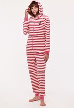 Woody onesie velours unisex - fuchsia gestreept - kalkoen - 232-10-ONE-V/927 - maat 176