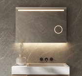 Miroir de salle de bain avec éclairage LED, chauffage, capteur, fonction de variation et miroir de maquillage 100x70 cm