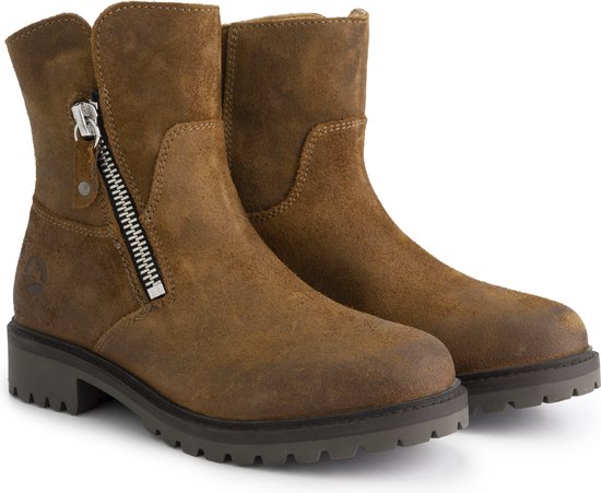 Travelin' Venning Bottines en cuir avec fermeture éclair pour femme - Boots en cuir suédé - Cuir Cognac - Taille 39