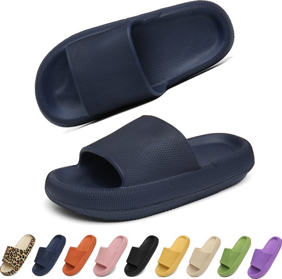 Geweo - Slippers Homme Femme - Chaussons de bain EVA Unisexe - Épaissis - Légers - Super doux pour vos pieds - Semelle intérieure antidérapante et ferme - Anti-bruit - Blauw - Taille 36/37