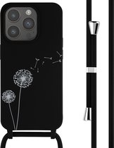 iMoshion Hoesje Geschikt voor iPhone 15 Pro Hoesje Met Koord - iMoshion Siliconen design hoesje met koord - Zwart / Dandelion Black