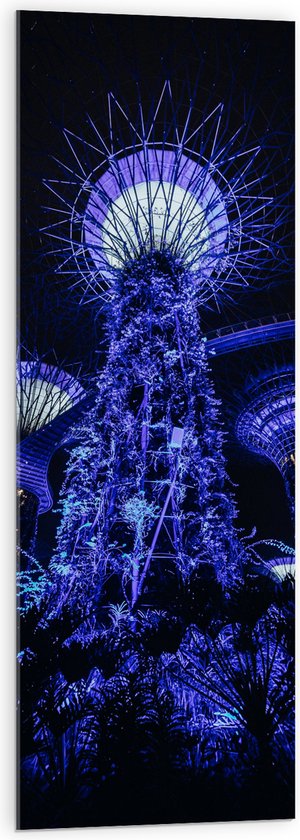 Acrylglas - Bomen - Planten - Toren - Paars - Blauw - 40x120 cm Foto op Acrylglas (Met Ophangsysteem)