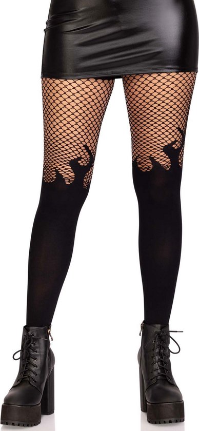 Leg Avenue - Aso & Biker & New Kids Kostuum - Burning Legs Panty - Zwart - One Size - Halloween - Verkleedkleding