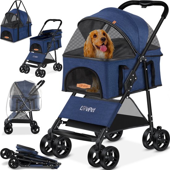 Fudajo hondenwagen 2-in-1 hondenbuggy inklapbaar zwart huisdierwagen honden met mand en plank