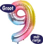 Ballon aluminium - Ballon chiffre 9 - Arc-en-ciel - 70 cm - Incl. Paille Gonflable - Décoration Anniversaire - Ballons Hélium Foil
