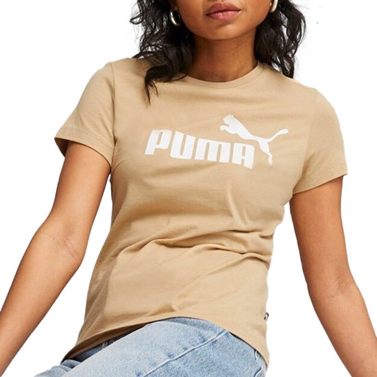 Puma Essentials Big Logo dames sport T-shirt beige - Maat L