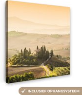 Canvas Schilderij Landschap - Groen - Heuvel - Toscane - Natuur - 90x90 cm - Wanddecoratie